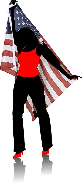 Chica con bandera americana. Independencia da — Vector de stock