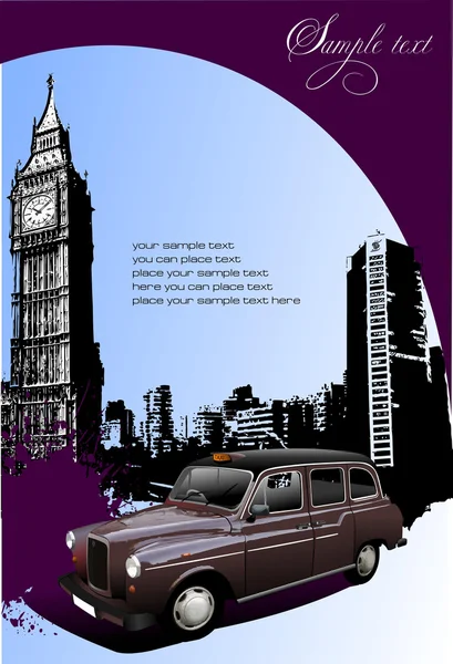 Londýn pozadí s big Benem a taxic — Stockový vektor