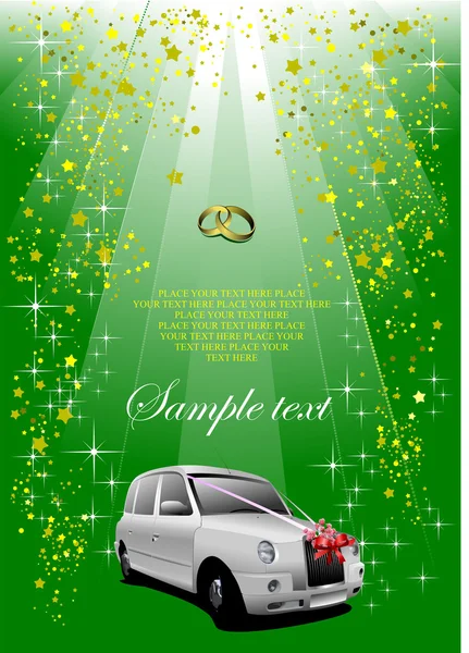 婚礼在绿色背景上的白色汽车。v — 图库矢量图片