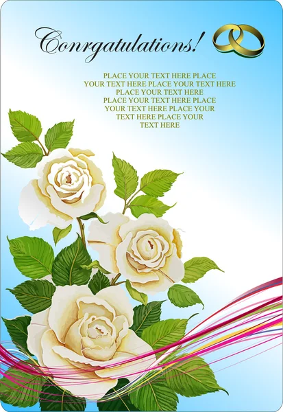 Greeting Wedding card with roses bunch. — Stock Vector