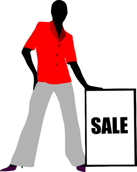 Girl with sale board. Vector illustratio — Stock Vector