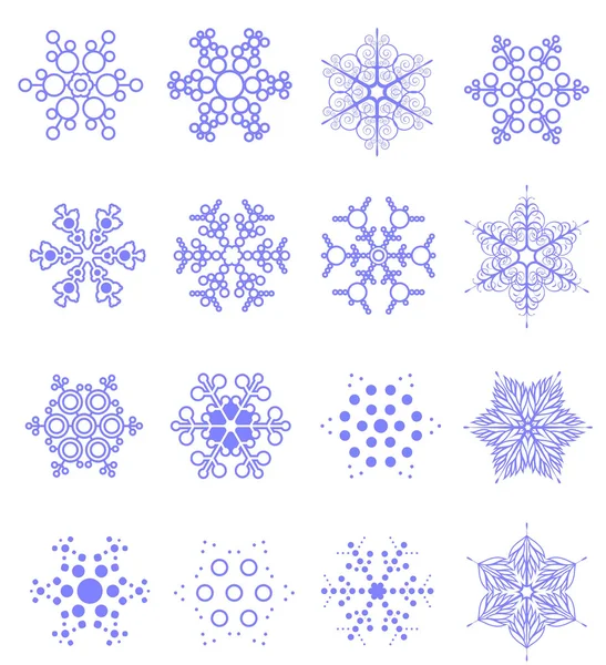 Sedici fiocchi di neve come elem design invernale — Vettoriale Stock