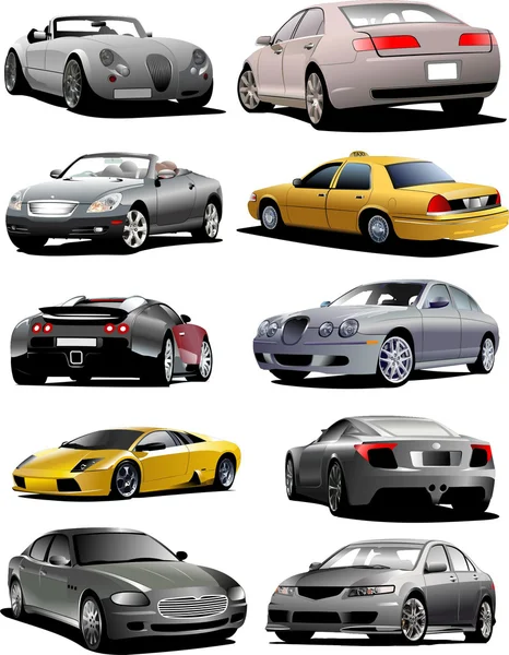 Dix voitures sur la route. Illustration vectorielle — Image vectorielle