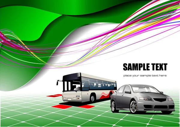 Fond vert abstrait avec bus et c — Image vectorielle