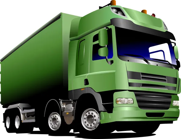 Green truck on the road. Vector illustra — Stock Vector