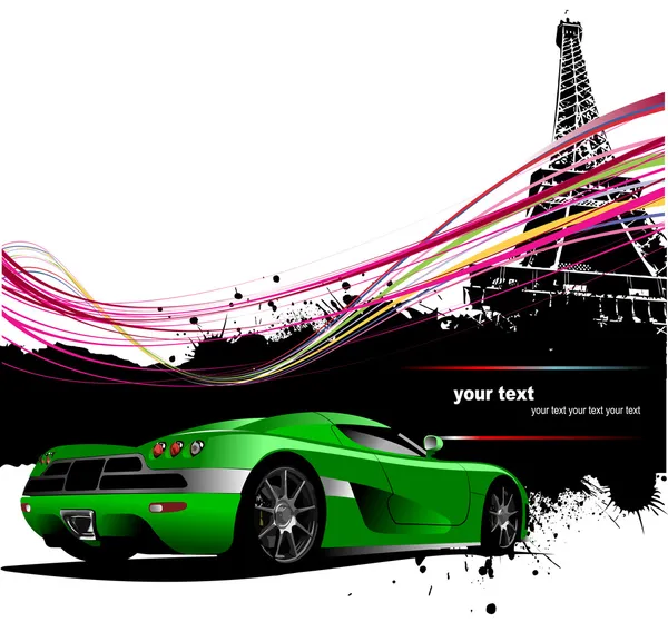 Green sport car with Paris image backgro — Stock Vector