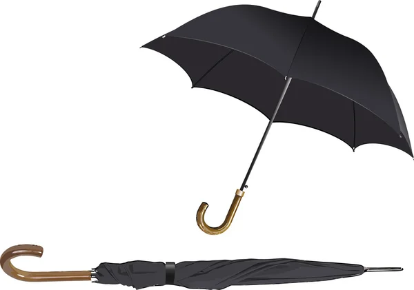 Opened and closed black umbrella. Vector — Stock Vector