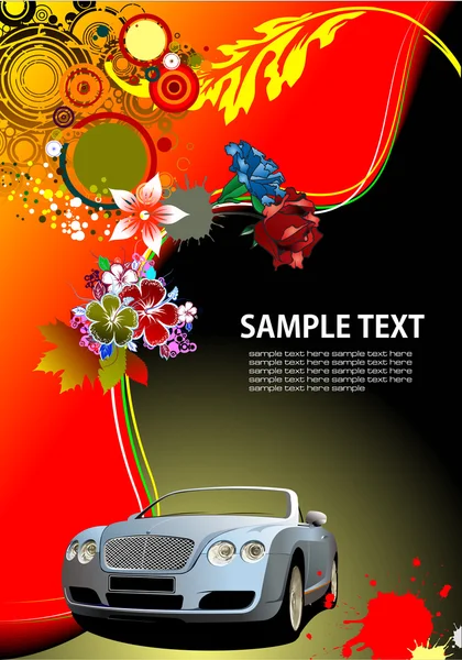 Fond floral avec voiture cabriolet ima — Image vectorielle