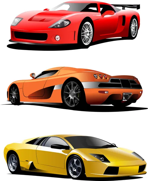 Tres autos deportivos en la carretera. Vector il — Archivo Imágenes Vectoriales