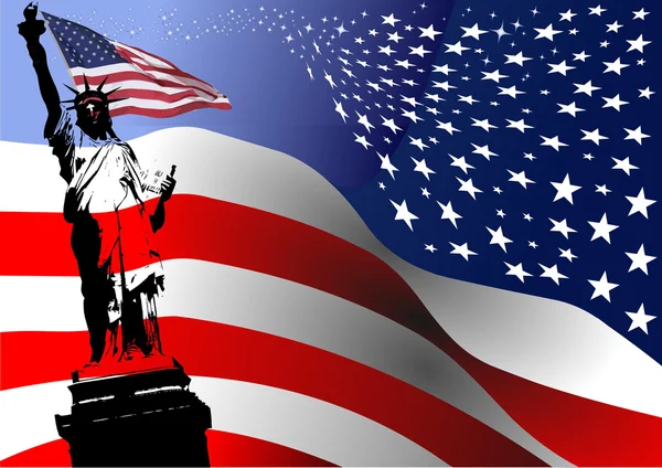 Αμερικανική σημαία με imag άγαλμα της ελευθερίας — Διανυσματικό Αρχείο