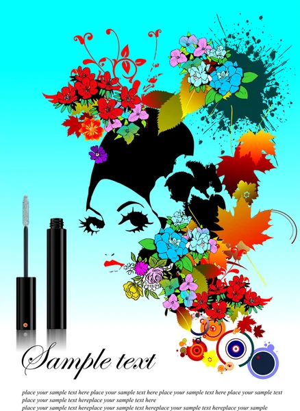 Floral woman silhouette with mascara — Stock Vector