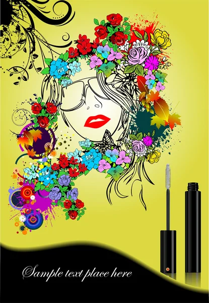 Floral woman silhouette with mascara ima — Stock Vector