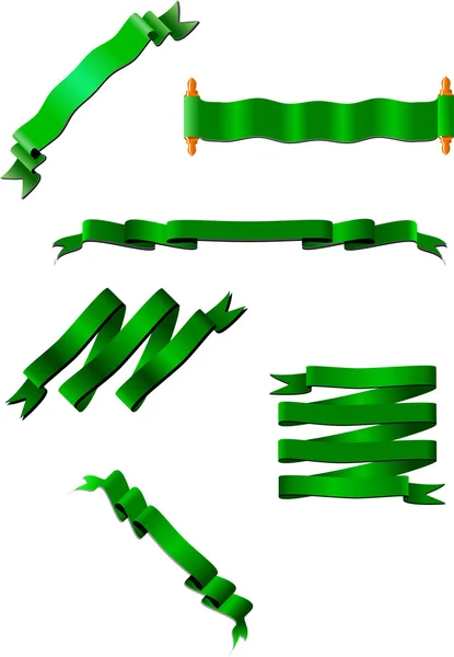 Sześć zielonych wstążek. Ilustracja wektora — Wektor stockowy