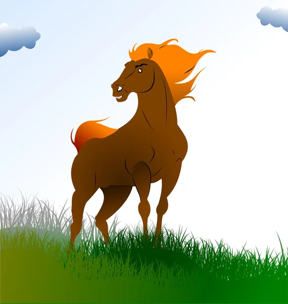 Деревенский рассвет с изображением лошади. Вектор — стоковый вектор