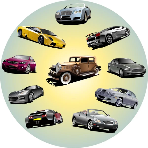 Diez coches en círculo. Ilustración vectorial — Vector de stock