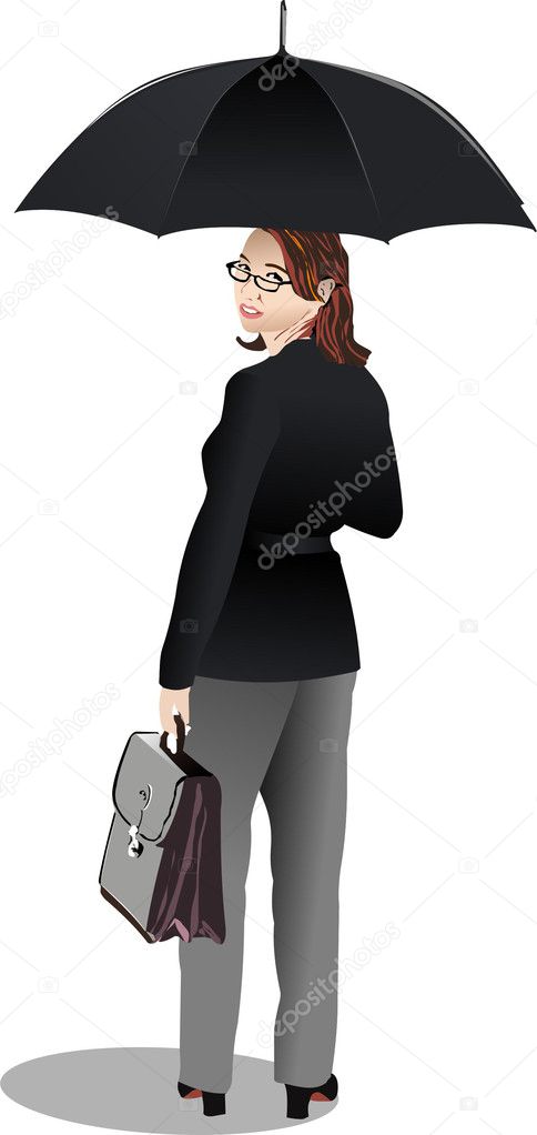 Business woman with umbrella. Vector ill