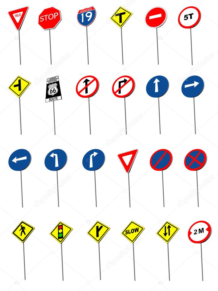 Twenty four traffic road sign symbols. V