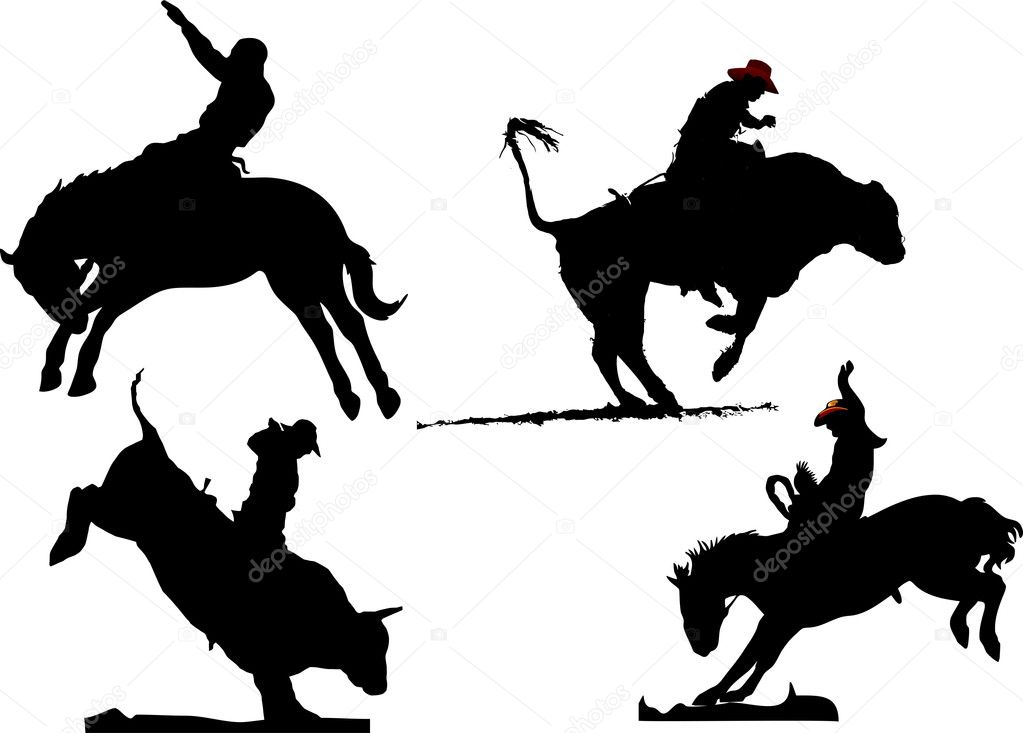 Four rodeo silhouettes. Vector illustrat