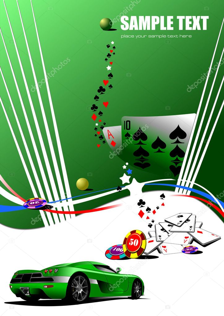 Casino elements with sport car image. Ve