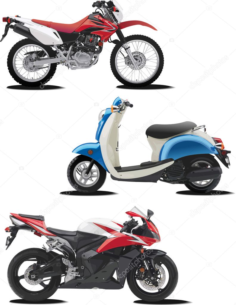 Three vector illustrations of motorcycle