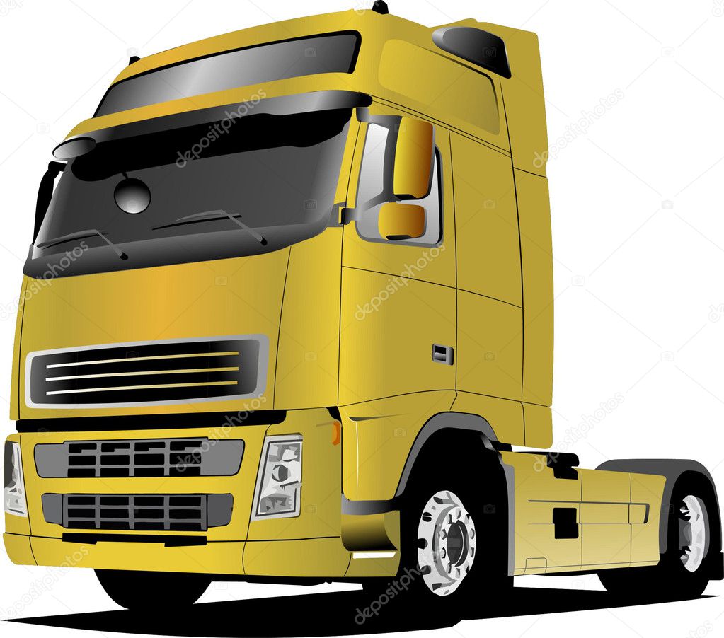 Yellow truck on the road. Vector illust