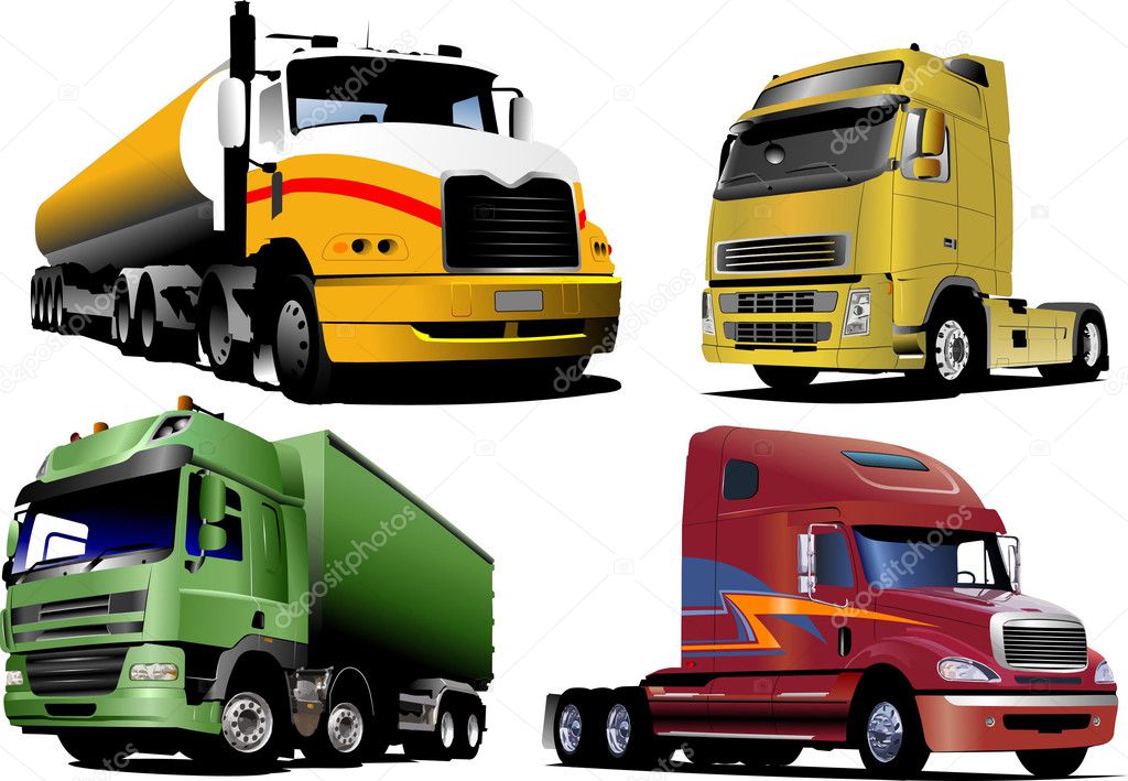 Four trucks on the road. Vector illust