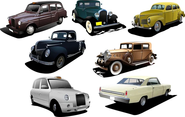 Сім старих автомобілів рідкістю — стоковий вектор