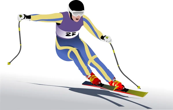 Farbige Vektorabbildung des Skifahrers — Stockvektor