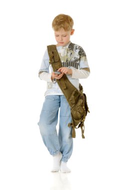 The boy speaking by phone clipart