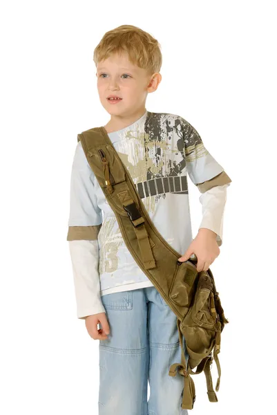 De jongen met een zak — Stockfoto
