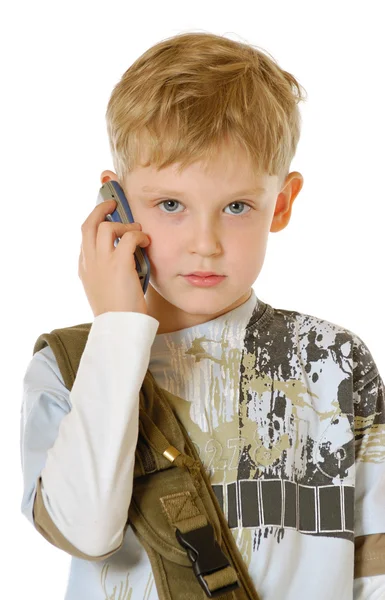 Chlapec mluvil po telefonu — Stock fotografie