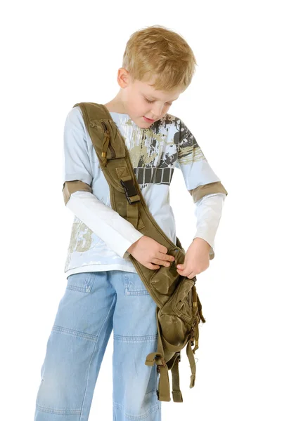 O rapaz com um saco — Fotografia de Stock