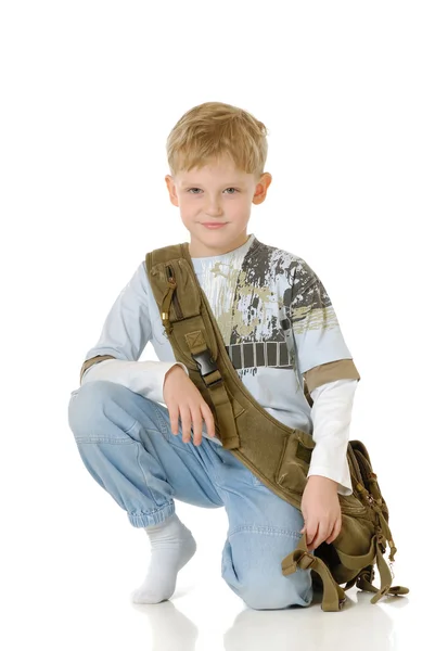 De jongen met een zak — Stockfoto