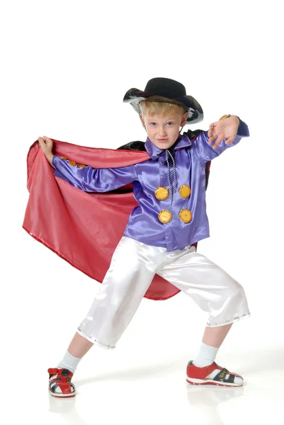 O menino em um traje de super-herói — Fotografia de Stock