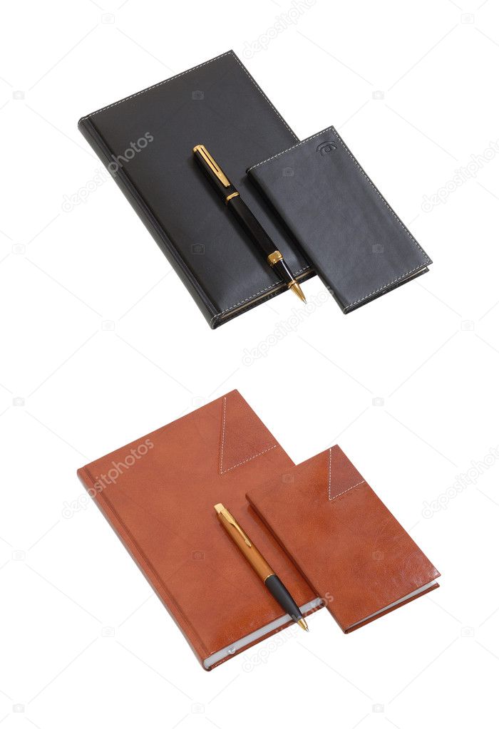 Notebook in leather cover and pen