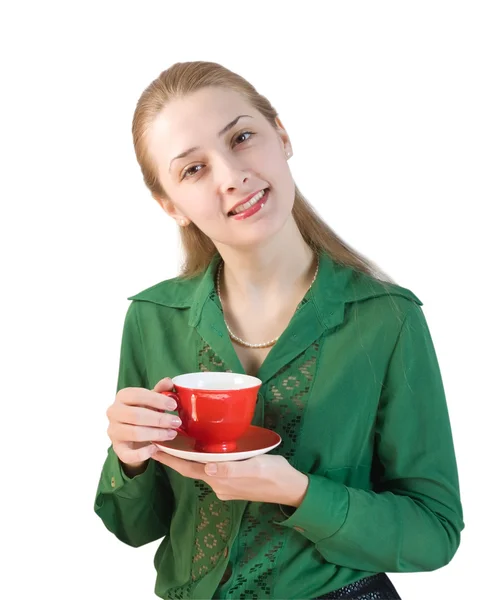 Bir fincan çayla bir kız. — Stok fotoğraf