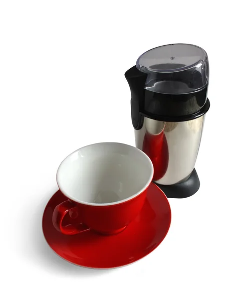 Moedor de café elétrico e tampa vermelha — Fotografia de Stock