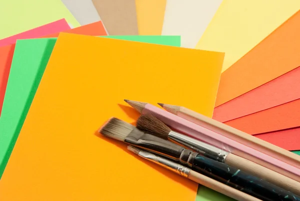 Stationery on colored papers — Stock Photo, Image