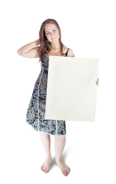 Chica con lienzo en blanco —  Fotos de Stock