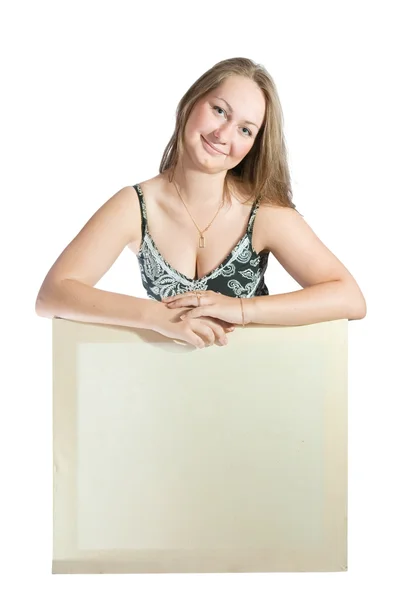 Chica con lienzo en blanco —  Fotos de Stock