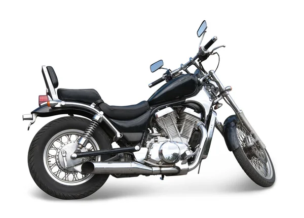 Чёрный мотоцикл на белом — стоковое фото