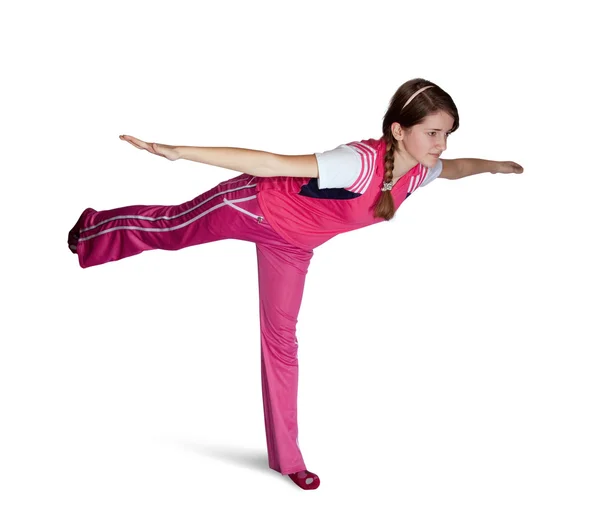 Sportovní dívka v růžových tělocvičně oblečení. izolovat — Stock fotografie