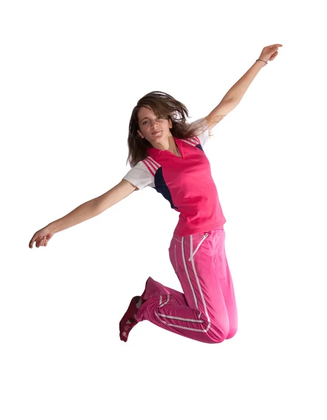 Jumping long-haired teen girl — Stock Photo, Image