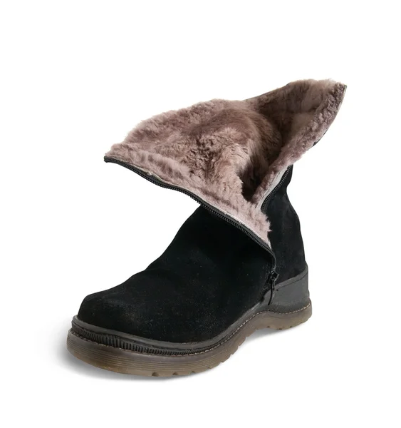 Black wintry womanish boot — Stock Photo, Image