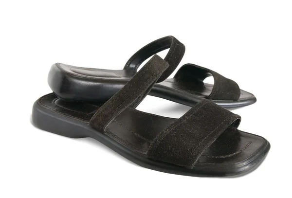 Pantofola femminile nera isolata su b bianca — Foto Stock