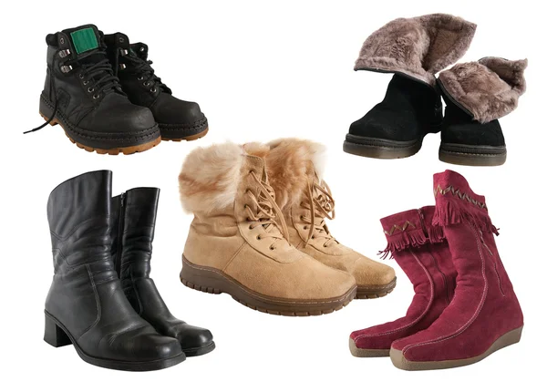 Set of different wintry boots — Stock Photo, Image