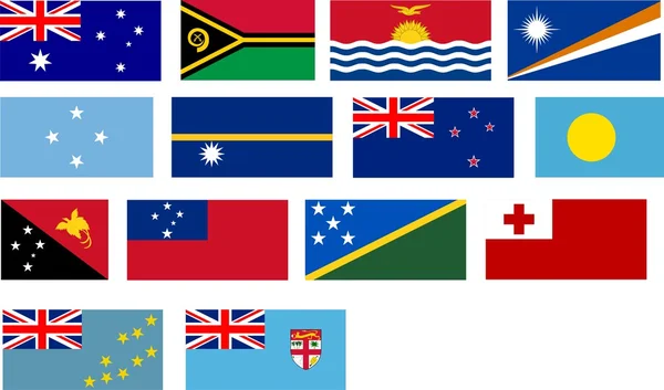 Bütün Pasifik havzasının ülkelerin bayrakları ve — Stok fotoğraf