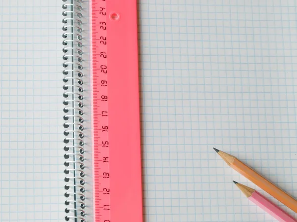 Régua e lápis no caderno de encargos — Fotografia de Stock