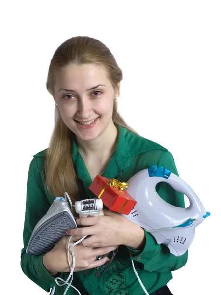 Meisje met huishoudelijke apparaten — Stockfoto