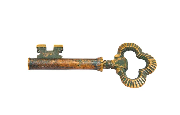 Vintage golden key over white — Stock Photo, Image